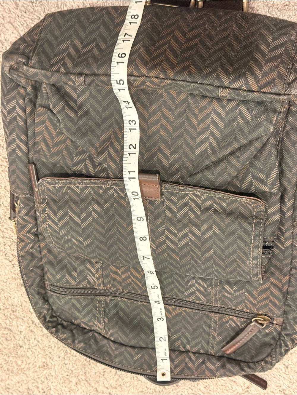 Men's Olive Chevron Pattern Distressed Backpack - Picture 8 of 14